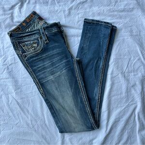 Rock Revival Blue Skinny Jeans with Decorative Stitching